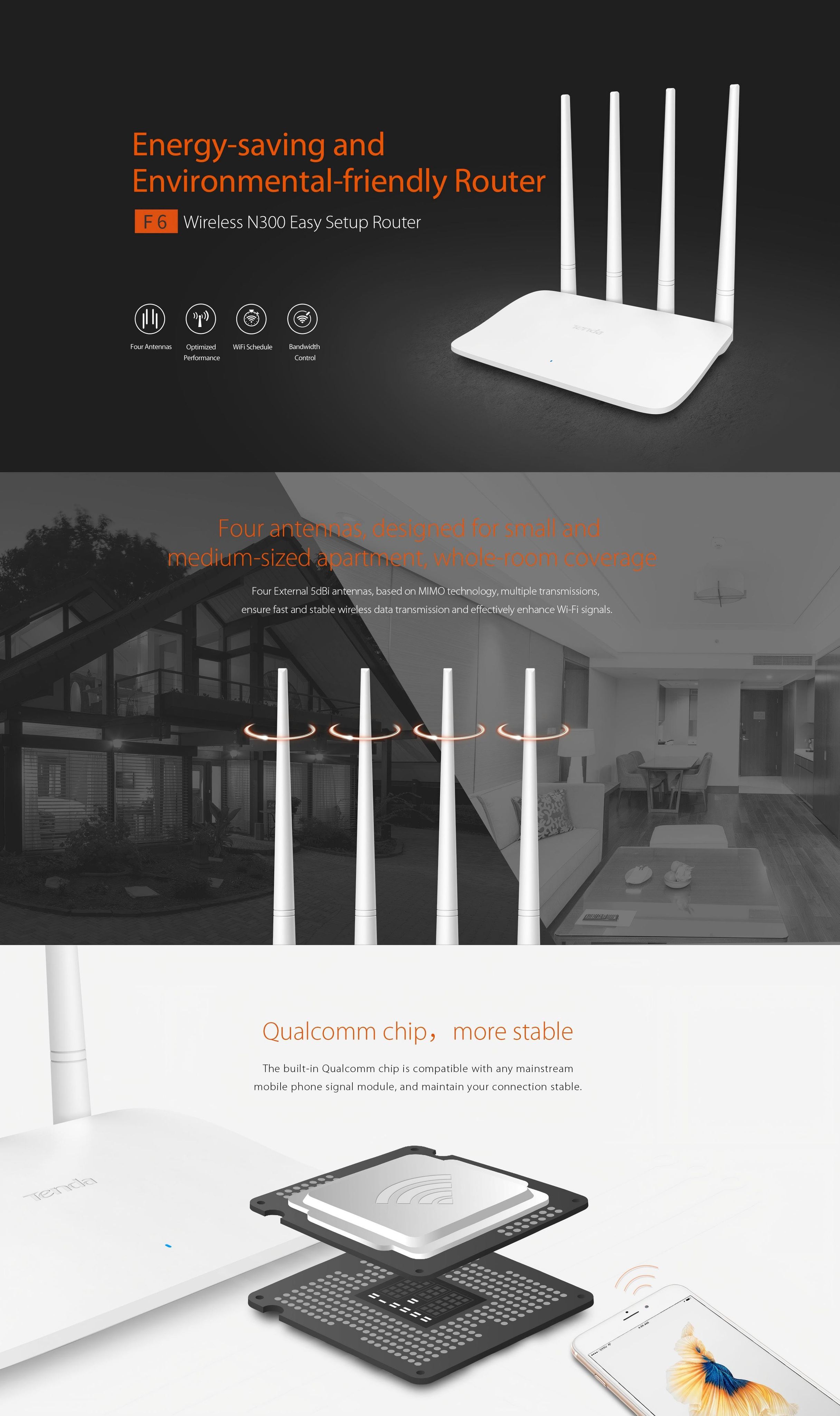 Tenda F6 Wi-Fi роутер, 300 Мбит/с, белый(图1)