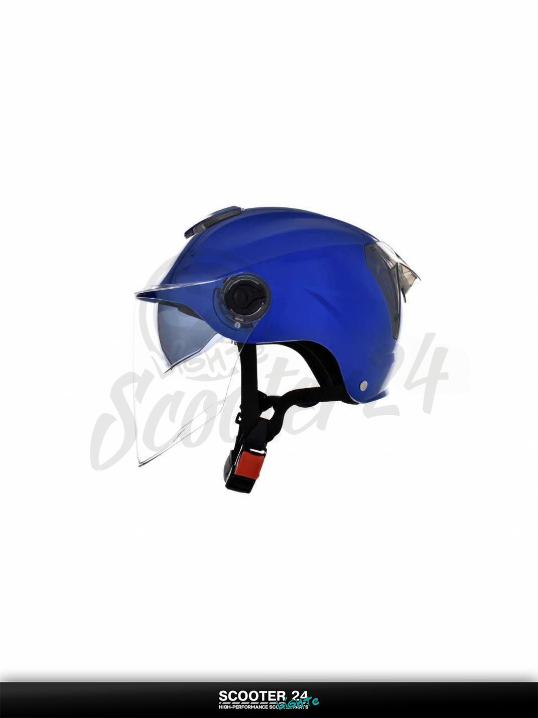Мотошлем открытый ( вело/самокат) "DAVID" (#S308, синий глянцевый, регулятор размера, очки, A на мотоцикл / мопед и скутер