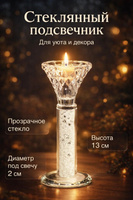 Подсвечник для декора / "Тюльпан" прозрачный 6х13 см / подсвечник стеклянный