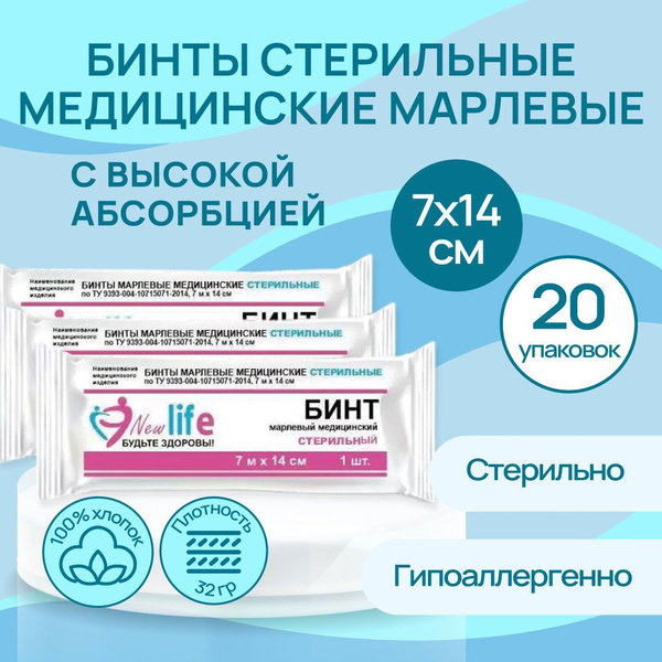 Бинт марлевый медицинский СТЕРИЛЬНЫЙ 7 м x 14 см 20 шт. - купить с ...
