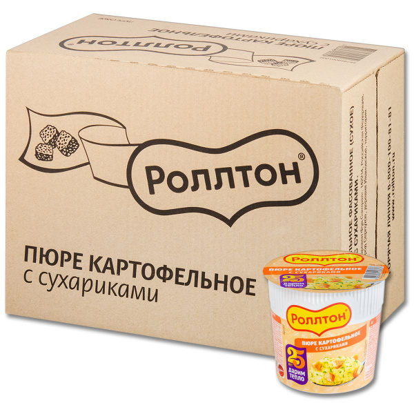 Пюре быстрого приготовления Роллтон с сухариками, в стакане 40 г, 24 шт ...