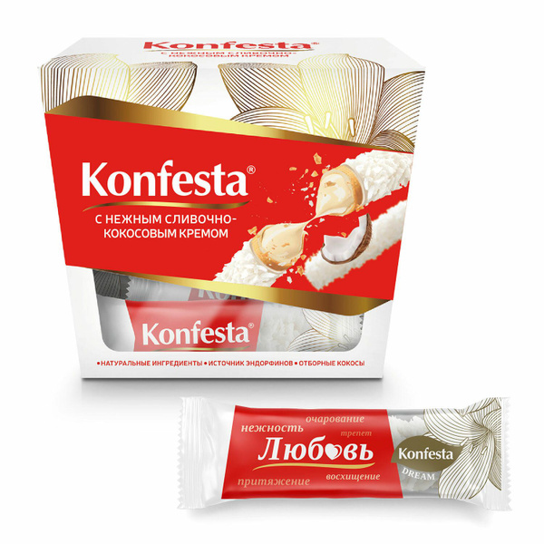Конфеты KONFESTA со сливочно-кокосовым кремом, вафельные, 150 г, пакет ...