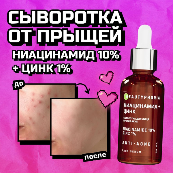 Сыворотка для лица от прыщей и акне Beautyphoria с ниацинамидом и ...
