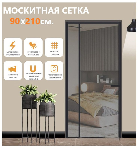 Москитная сетка на дверь на магнитах из стекловолокна раздвижная ...