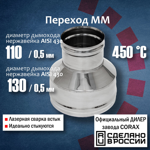 Переход ММ d 110-130 (430 / 0,5 мм) Длина 180мм 4 Corax, адаптер ...