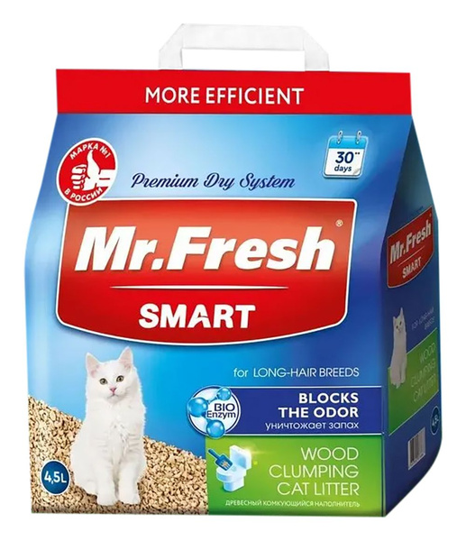 Mr.Fresh Smart древесный комкующийся наполнитель для кошек ...