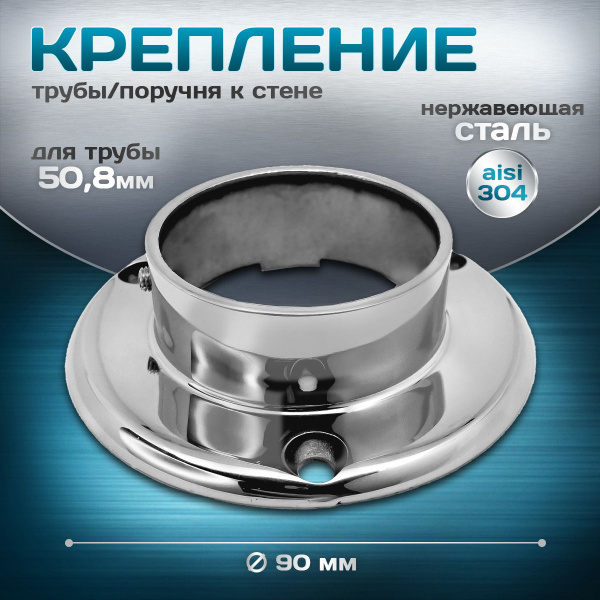 Крепление трубы, поручня к стене, для трубы 50,8мм, нержавеющая сталь ...
