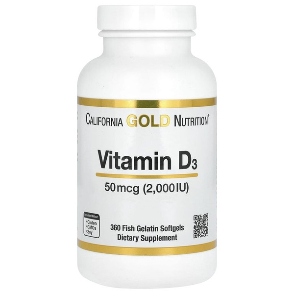 California Gold Nutrition, витамин D3, 50 мкг (2000 МЕ), 360 рыбно ...