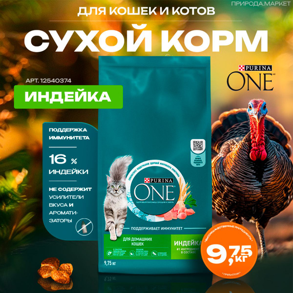 Сухой корм Purina ONE полнорационный для домашних кошек, с высоким ...