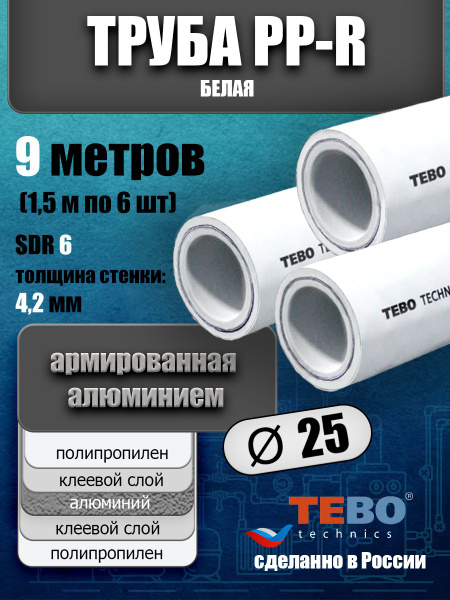 Труба 25 мм полипропиленовая, армированная АЛЮМИНИЕМ (для отопления ...