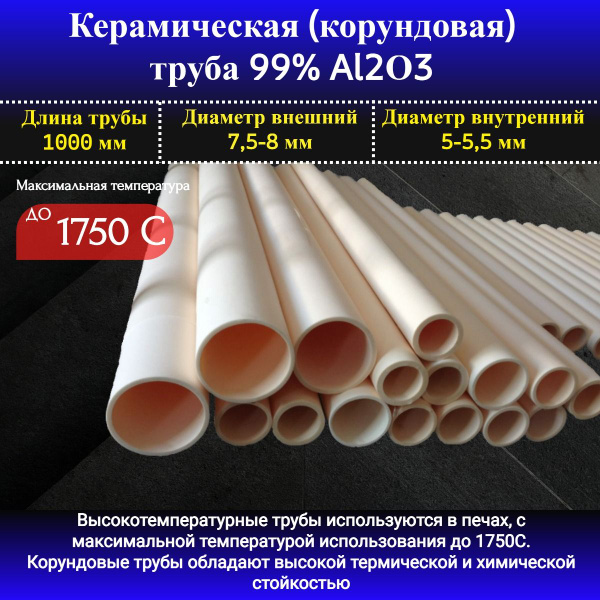 Керамическая (корундовая) труба 99% Al2О3. 7,5-8х5-5,5 купить по ...