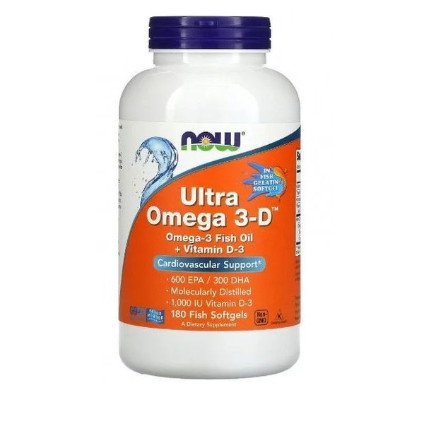 Ультра Омега 3-Д NOW Ultra Omega 3-D 600 EPA/300 DHA 180 капсул ...