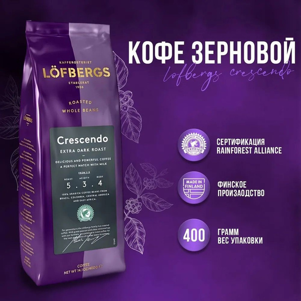 Кофе в зернах Lofbergs CRESCENDO №5, 400 грамм - купить с доставкой по ...