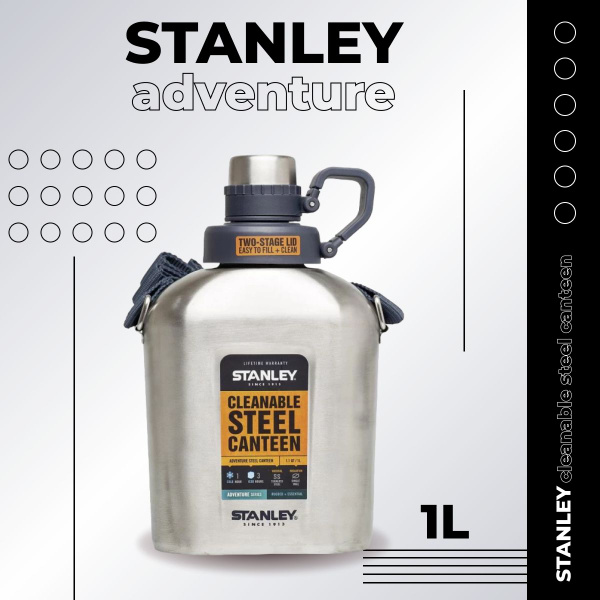 stanley Туристическая бутылка для воды 1000 мл, хром, черный - купить с ...