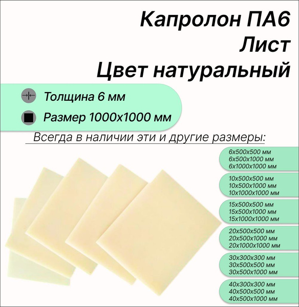 Капролон ПА6 (полиамид) листовой 6х1000х1000 мм - купить с доставкой по ...