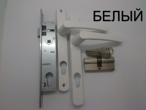 Комплект замка 7300-30 для уличной калитки Белый RAL 9016, алюминиевой ...