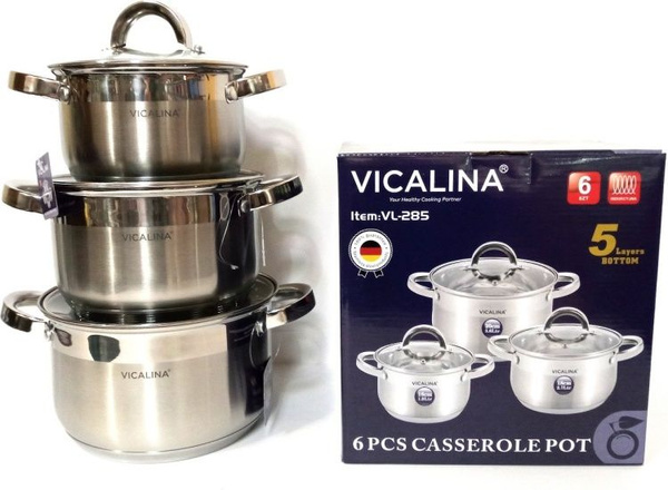 Набор кастрюль vicalina, Нержавеющая сталь, 1,9 л, 2,7 л, 3,6 л ...
