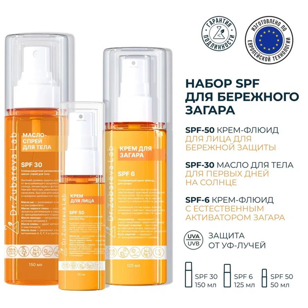Dr. Zubareva НАБОР SPF Солнцезащитный крем для лица СПФ 50+ / Масло для ...