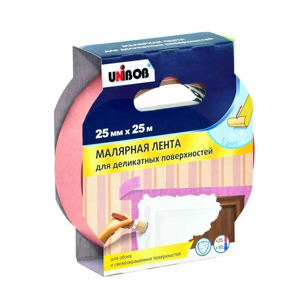Малярная лента Unibob 25*25 25 мм 25 м, 12 шт - купить с доставкой по ...