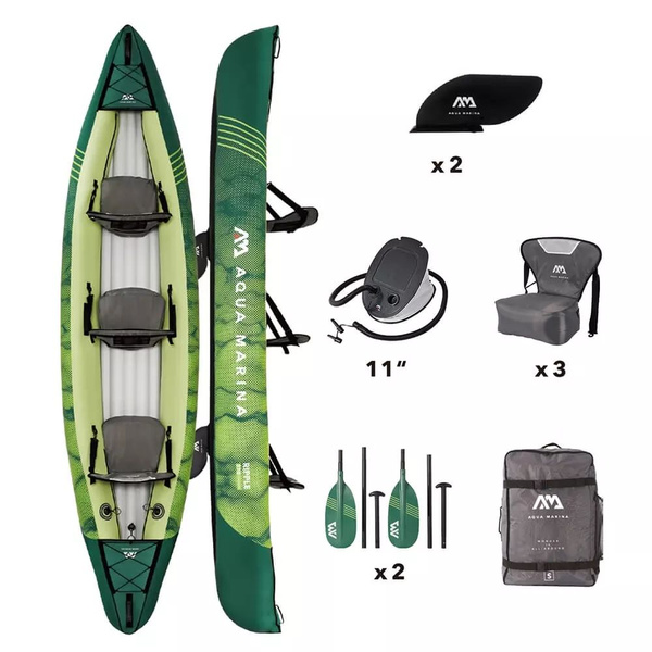 Каяк надувной трехместный с веслами Aqua Marina Ripple-370 S24 / Лодка ...