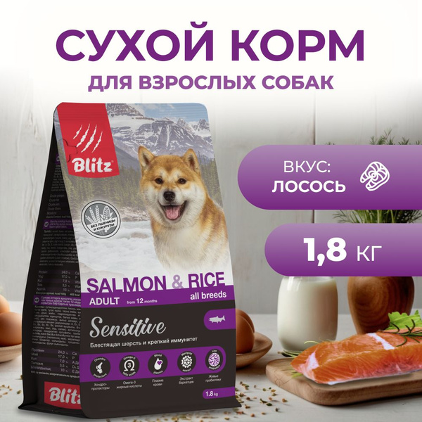 Сухой корм BLITZ ADULT SALMON & RICE для взрослых собак всех пород ...
