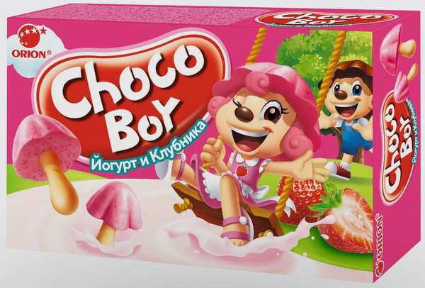 Печенье грибочки ORION "Choco Boy" Йогурт и клубника Original, 6 шт. по ...