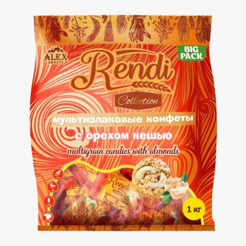 Мультизлаковые конфеты Rendi Collection с дроблёным орехом кешью, 1 кг ...