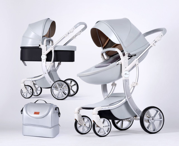 Детское 4-х колесное шасси модульное 2в1 Luxmom 608-2 new серая экокожа ...