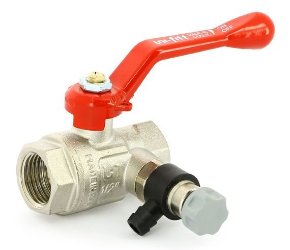 Кран шаровый UNI-FITT 1/2'' ВВ ручка с дренажным вентилем и заглушкой 1 ...