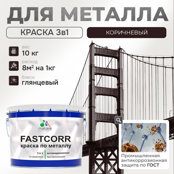 Краска для металла по ржавчине Malare FastCorr, для наружных работ ...