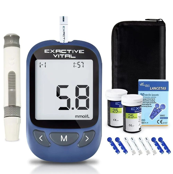 Глюкометр и 50 тест полосок прибор Exactive Vital для измерения сахара ...