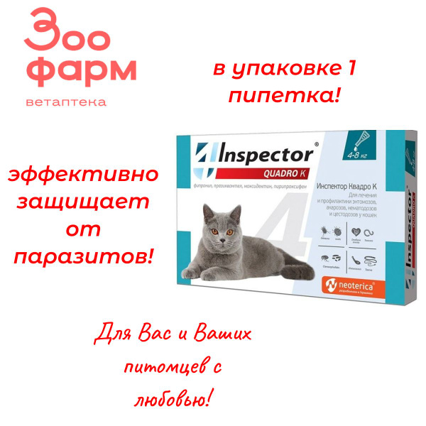 Инспектор Квадро К Капли для кoшек 4-8кг, 1 пипетка - купить с ...