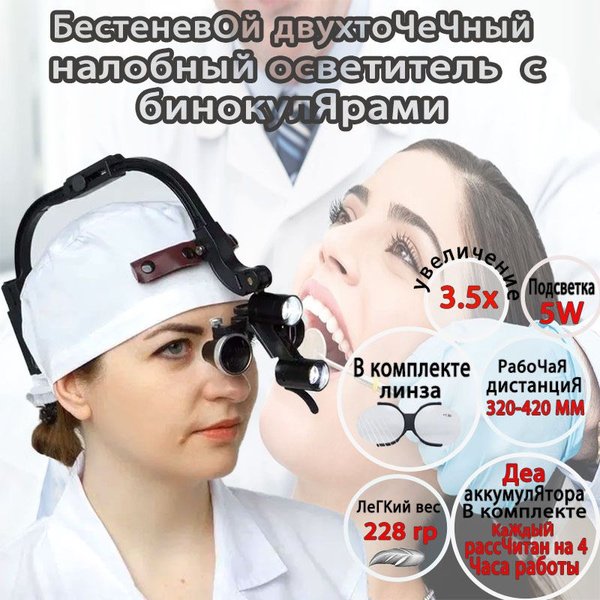 Профессиональный двухточечный налобный осветитель с бинокулярами 2,5x и ...