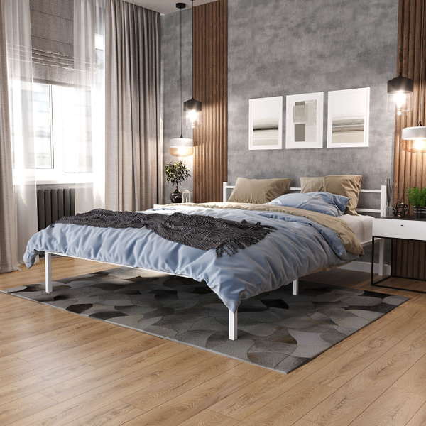 Кровать двуспальная металлическая 160х200 Eden 04, 160х200, белая ...