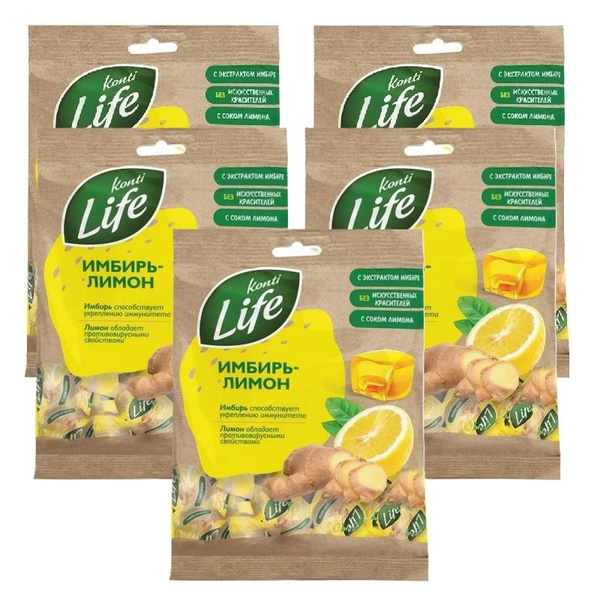 Желейные конфеты с начинкой, Konti Life, имбирь-лимон, 220 г / 5 ...
