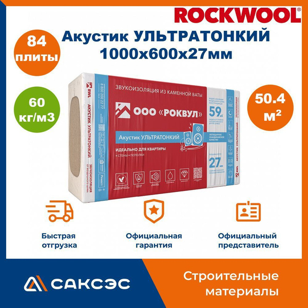 Звукоизоляция для стен из каменной ваты ROCKWOOL Акустик Ультратонкий ...
