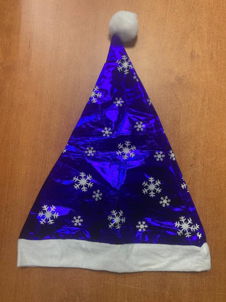 Новогодняя шапка деда мороза блестящая со снежинками синяя купить c ...