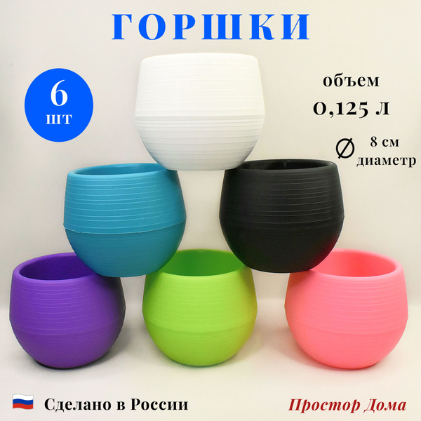Горшок Япония 0,125 л для цветов, суккулентов, кактусов набор 6 шт ...