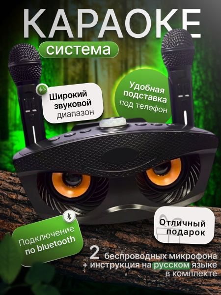 Караоке система с двумя микрофонами беспроводная черная, караоке ...