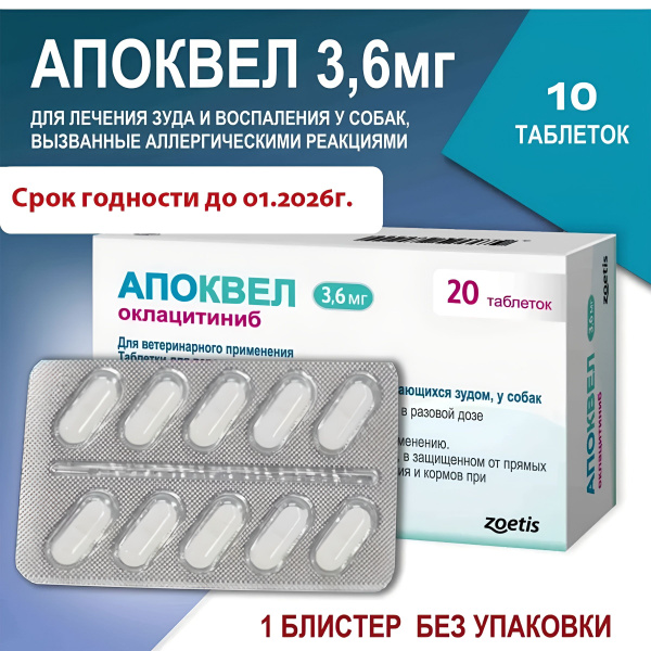 Апоквел 3,6мг., таблетки для собак против аллергии , 10 таблеток купить ...