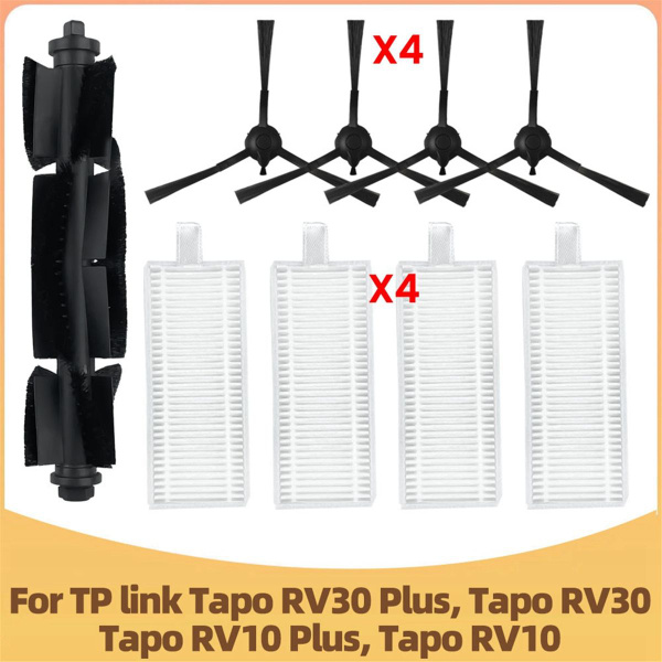 Replacement accessories kit for Tapo RV30 Plus/for Tapo RV30/for Tapo RV10 Plus/for Tapo RV10 Vacuum Cleaner Parts, 1 Roller Brush, 6 Side Brushes, 6 Filter