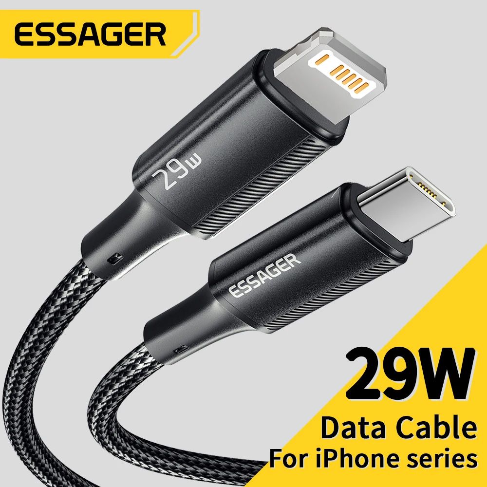 Essager Кабель питания USB Type-C/Apple Lightning, 3 м, черный матовый