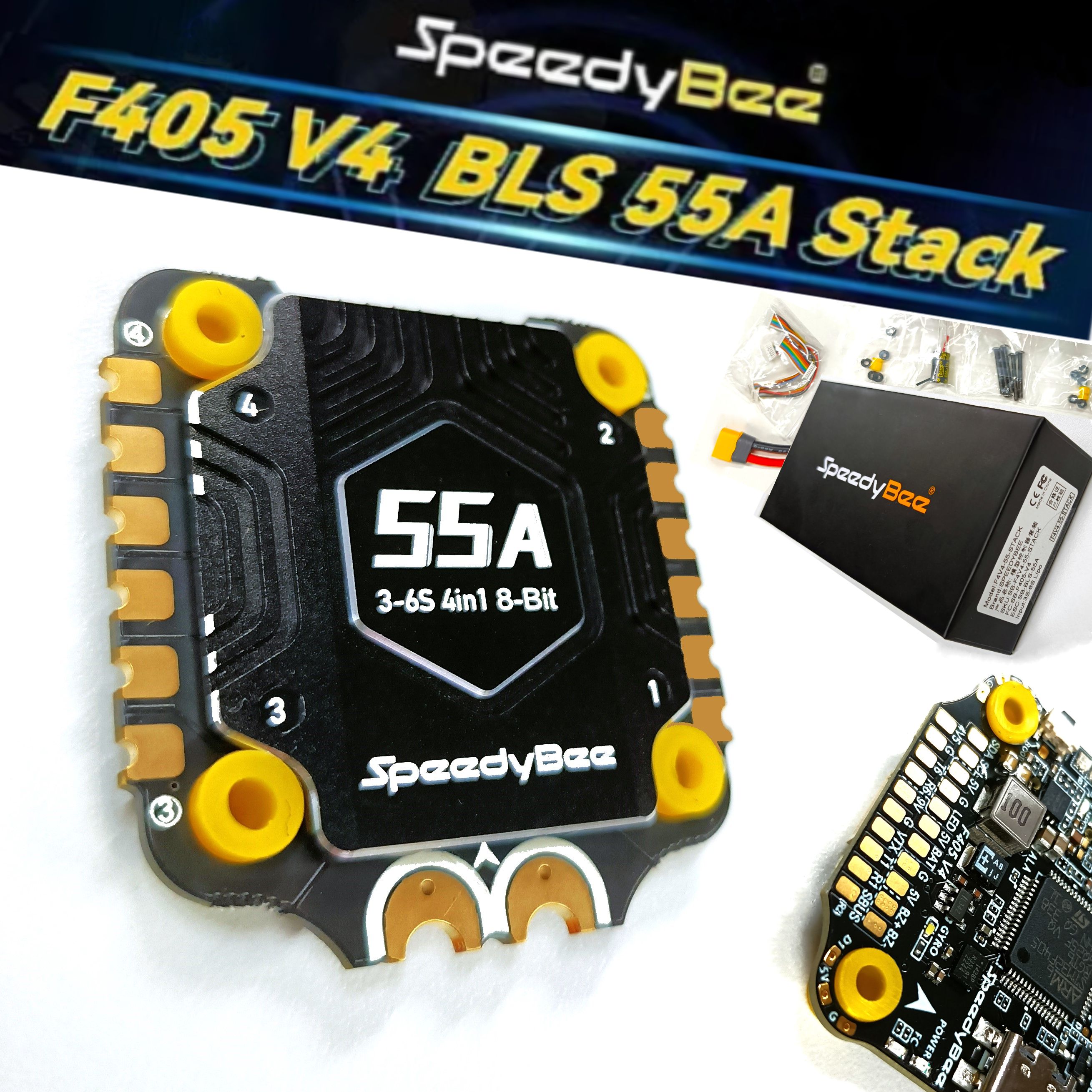 Полетный контроллер полета SpeedyBee F405 V4 55A Stack FC & ESC F405 V4 BLS 55A 4-в-1 ESC 30x30 Bluetooth