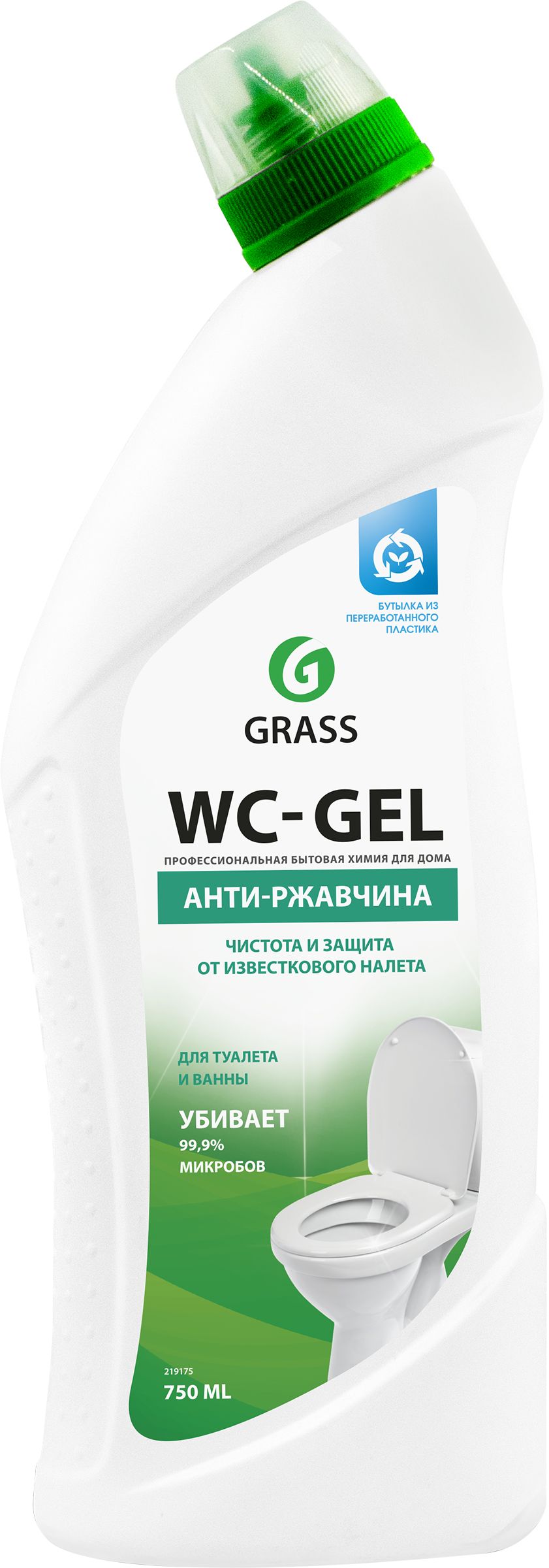 Чистящее средство для унитаза и ванных комнат GRASS WC- Gel, 750мл /  Универсальный гель для чистки туалета и сантехники