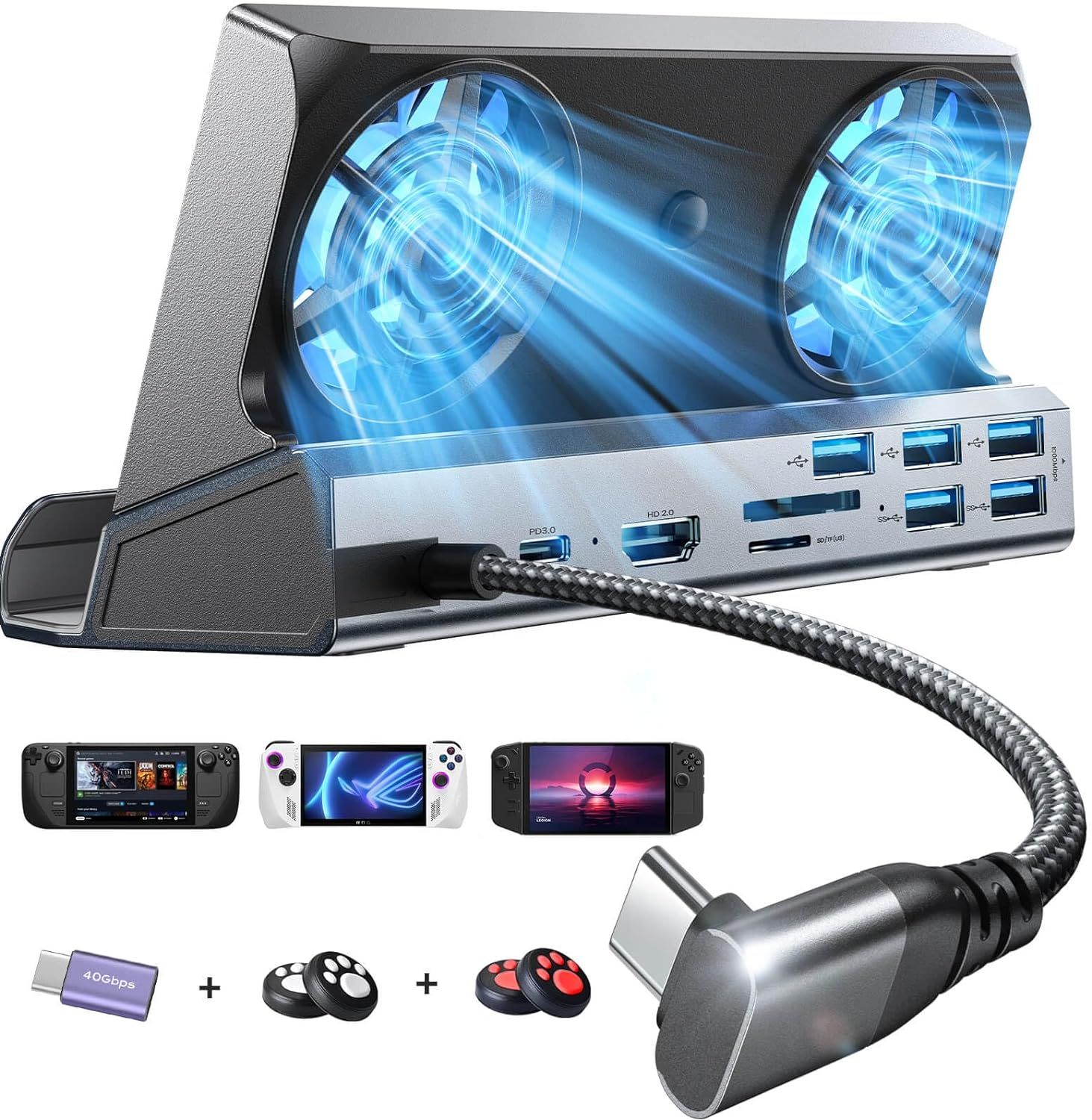 LegionGoDock,док-станция13-в-1с5портамиUSB3.0и2.0,двойнымвентилятором,HDMI4K@60Гц,GigabitEthernet,зарядка100ВтдляLenovoLegionGo