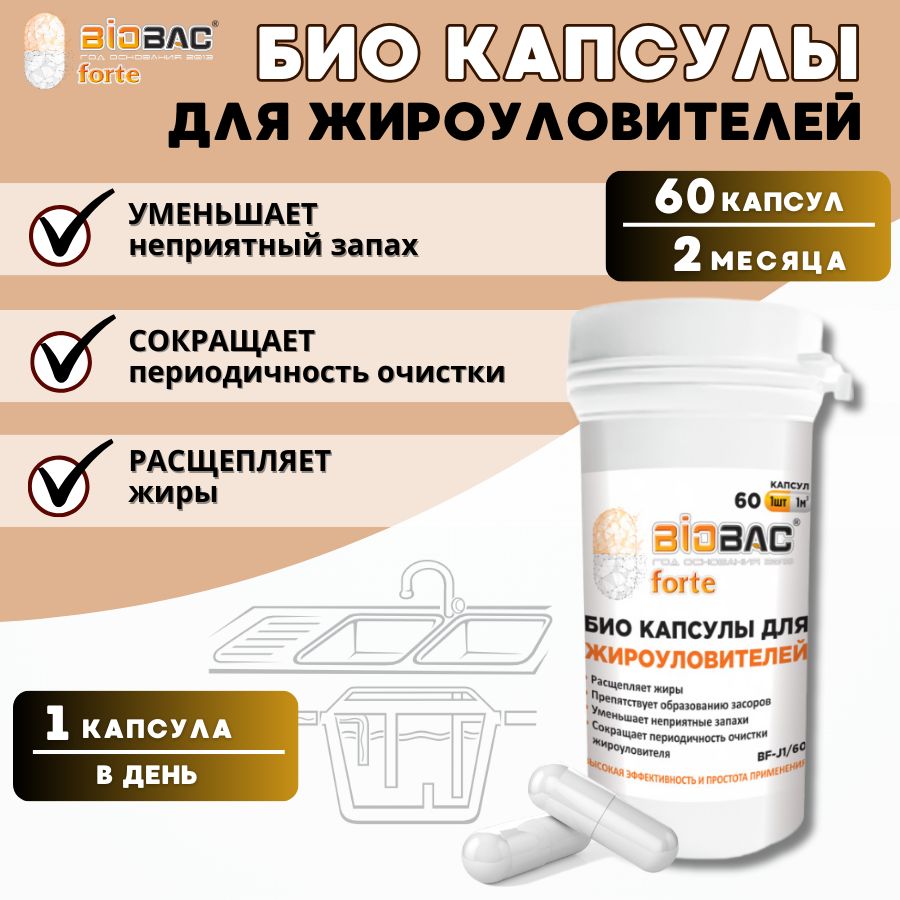 Чистящее средство от засоров для жироуловителей в капсулах Biobac Forte 60 шт.