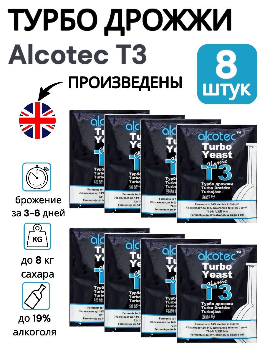 Alcotec Дрожжи Сухие активные Спиртовые 960г. 8шт.