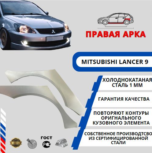 Правая арка для автомобиля Mitsubishi Lancer IX Седан (Митсубиси Лансер 9) Холоднокатаная сталь 1 мм