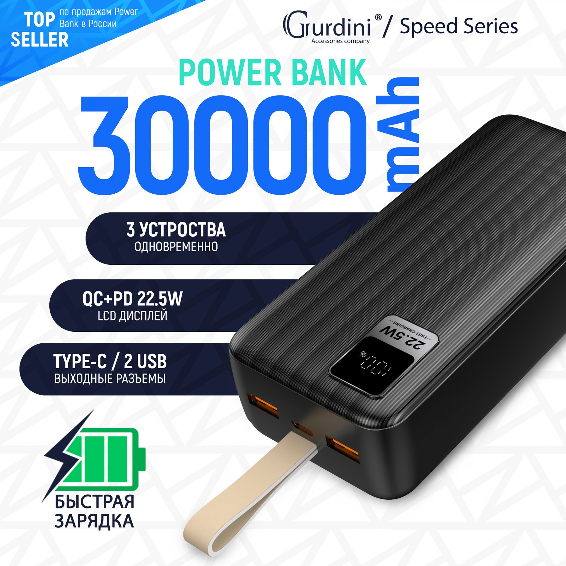 Внешний аккумулятор (Power Bank) Gurdini Speed Series 2 USB - купить по  выгодным ценам в интернет-магазине OZON (1077421869)