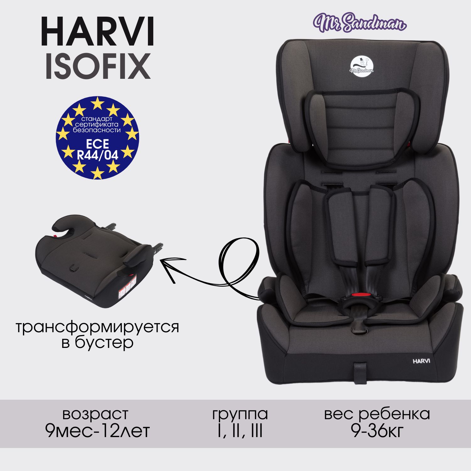 Автокресло детское Mr Sandman HARVI 9-36 кг с ISOFIX, цвет черный - купить  с доставкой по выгодным ценам в интернет-магазине OZON (233576467)